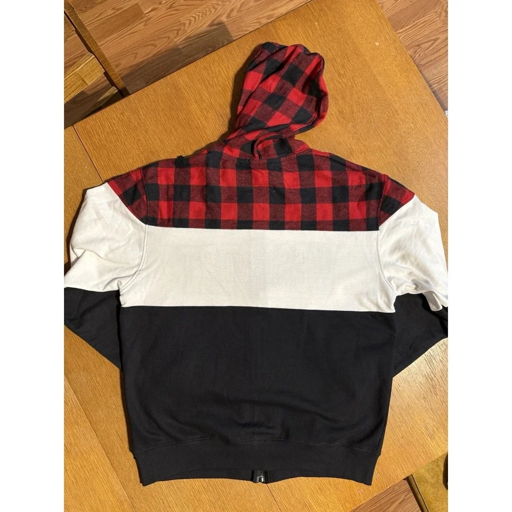 Westport Hoodie Mens M Buffalo Plaid Block Zip‎ Sweatshirt Red Black White